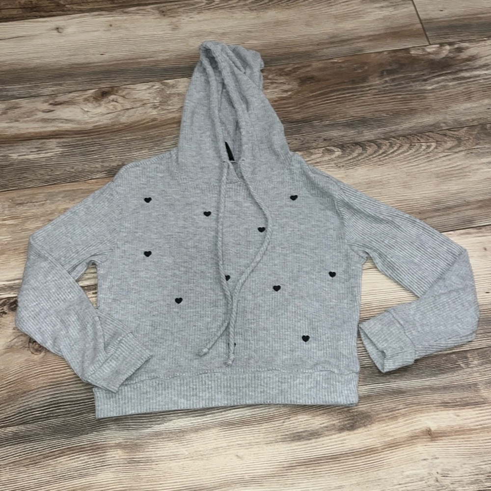 Girls ribbed heart long sleeve hoodie size medium (8/10)